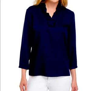 Crown and ivy navy ruffled blouse